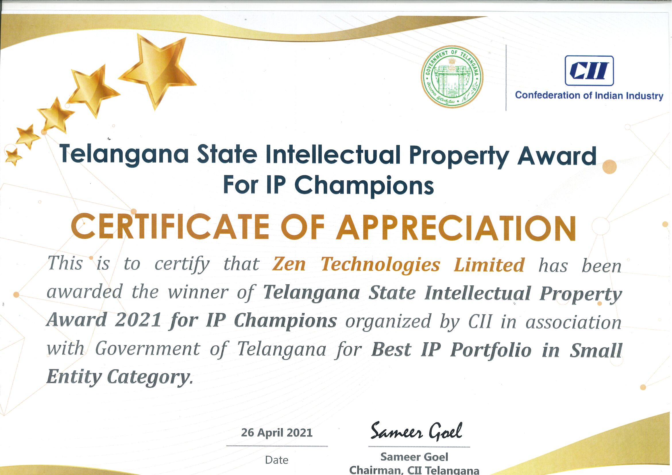 Telangana State Intellectual Property Award 2021